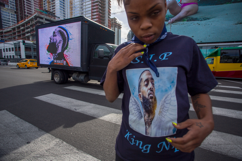 A fan at Nipsey Hussle memorial April 11, 2019.